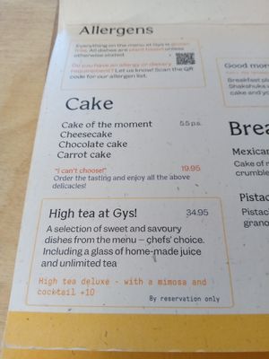 Cake menu (English, June 2025) at GYS - Voorstraat in Utrecht