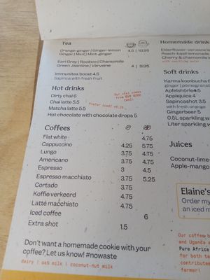 Coffee and tea menu (English, June 2025) at GYS - Voorstraat in Utrecht