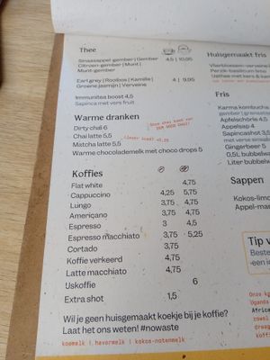 Coffee and tea menu (Dutch, June 2025) at GYS - Voorstraat in Utrecht
