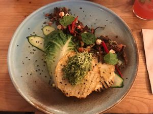 Celeriac steak, zucchini, little gem, lentils and herb butter at GYS - Voorstraat in Utrecht