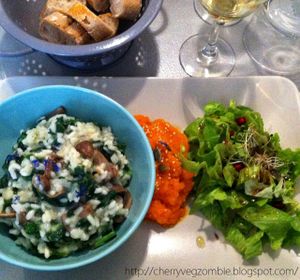 Risotto épinard/champignons, purée de carotte/fenouil (Vegan) at Greedy in Bordeaux