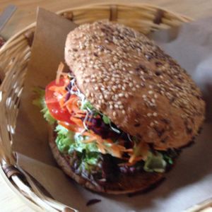 soy burger at Naturalissimo - Guadalupe in San Cristobal De Las Casas