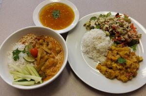 Malaysian Curry, Rice, Veg, and Soup at Good Eden in New Orleans