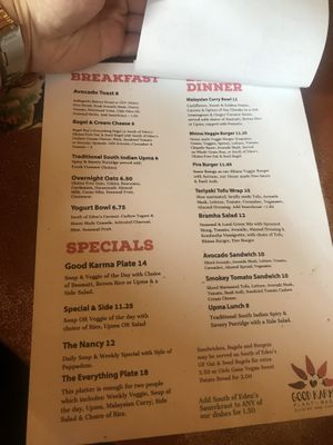 Menu at Good Eden in New Orleans