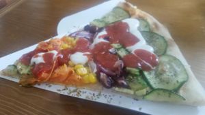 vegan pizza slice at Vegan Pizza in Warsaw