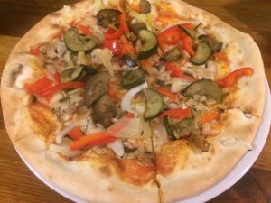 Veggie pizza. Good, but skimpy on sauce, cheese, and veggies.  at Vegan Pizza in Warsaw