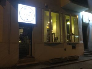 outside at night  at Vegan Pizza in Warsaw