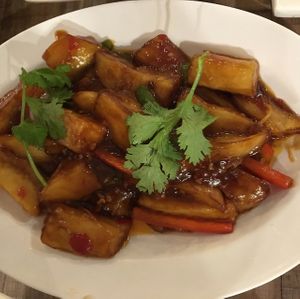Fried brinjal at Nature Cafe 自然疏食 - The Aperia in Central Singapore