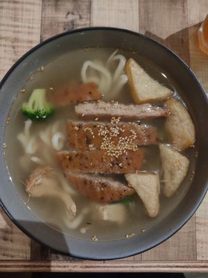 Spicy Udon Soup with Crispy Chicken at Nature Cafe 自然疏食 - The Aperia in Central Singapore