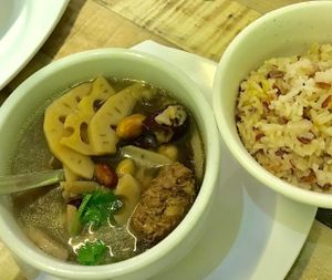 Monday special: lotus root and peanut soup set at Nature Cafe 自然疏食 - The Aperia in Central Singapore