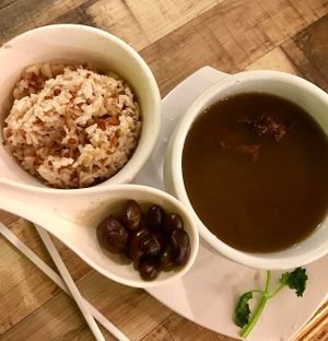 Tuesday special: Black bean soup + brown rice set. This is the epitome of a delicious and clean protein packed lunch. at Nature Cafe 自然疏食 - The Aperia in Central Singapore
