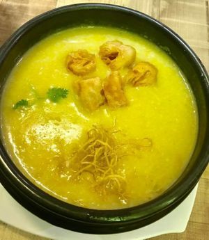 Pumpkin peanut porridge. Slightly less of a vibrant orange than I had expected. Nevertheless, it was good. at Nature Cafe 自然疏食 - The Aperia in Central Singapore