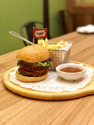 Satay burger at Nature Cafe 自然疏食 - The Aperia in Central Singapore