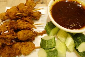 satay (bbq mock meat) + sauce  at Nature Cafe 自然疏食 - The Aperia in Central Singapore