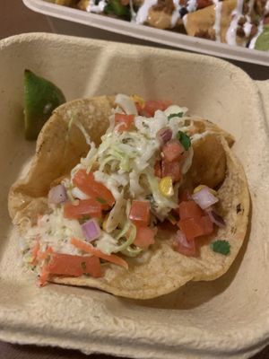 Fish tacos Omnomnomnom  at Veggie Grill by Next Level in Pasadena