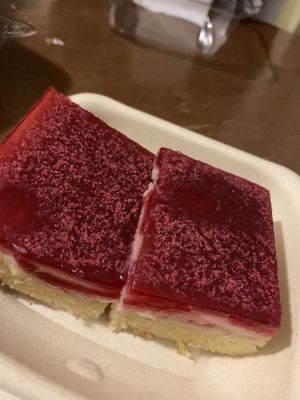 Lemon raspberry cheesecake WOW at Veggie Grill by Next Level in Pasadena