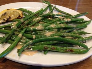 Haricots Vert (on the summer menu), aka Green Beans, w/ sea salt & a lemon tahini sauce at Veggie Grill by Next Level in Pasadena