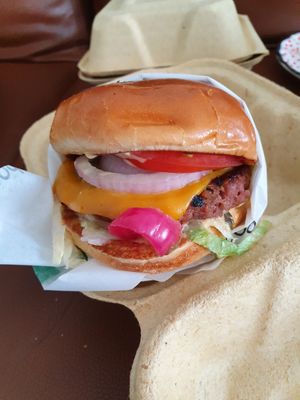 V cheeseburger at Veggie Grill by Next Level in Pasadena