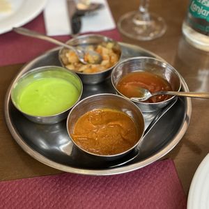 The green sauce is definitely not vegan. Not sure about the others at The Kathmandu in Torremolinos