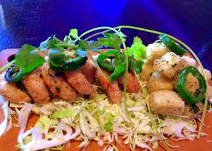 Salt & Peppered Yam Shrimp or Tofu -
lightly battered and sautéed with jalapeño and cilantro at Au Lac - DTLA in Los Angeles