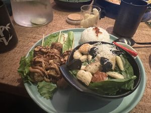 Lunch Combo with Chicken Sate and Panzanella salad  at Au Lac - DTLA in Los Angeles