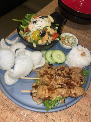 The (#4) chicken sate and spinach panzanella lunch special #Veganuary at Au Lac - DTLA in Los Angeles