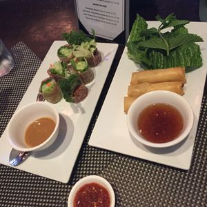 BBQ pork rolls and spring rolls  at Au Lac - DTLA in Los Angeles