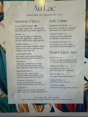 Menu - Signature Plates / Kids Cuisine / Brunch 12pm-3pm at Au Lac - DTLA in Los Angeles
