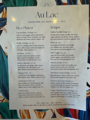 Menu - Rice Plates / Soups at Au Lac - DTLA in Los Angeles