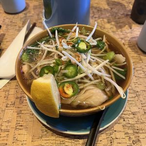 yellow noodle soup (so flavorful!)  at Au Lac - DTLA in Los Angeles