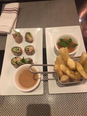 Pork rolls (left) + friend fries (right) at Au Lac - DTLA in Los Angeles