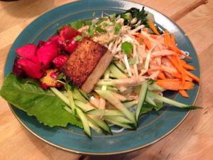 Deconstructed spring roll with peanut sauce, so awesome! at World Peace Cafe in Baltimore