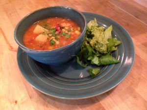 Southwestern hominy stew with side salad.  This was delicious and hearty. at World Peace Cafe in Baltimore