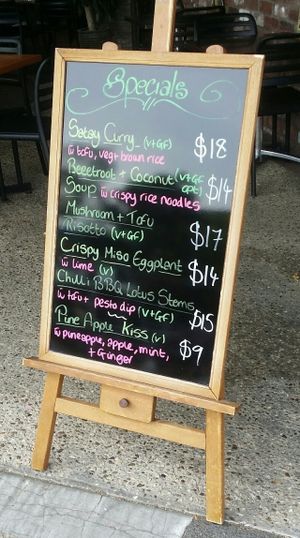a-frame menu at Vege Rama in West End