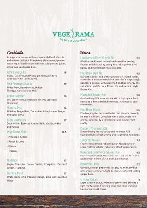 Wine and Cocktail Menu at Vege Rama in West End