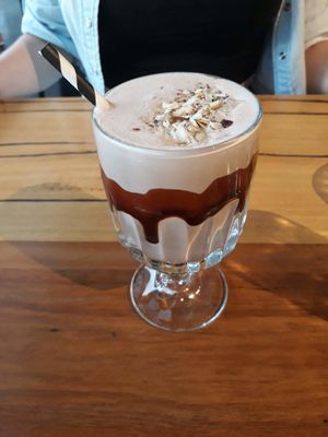 Mudslide  cocktail- amazing! 
(Vegan Chocolate Sauce, Vodka, Frangelico, Coconut Cream, Hazelnut) at Vege Rama in West End