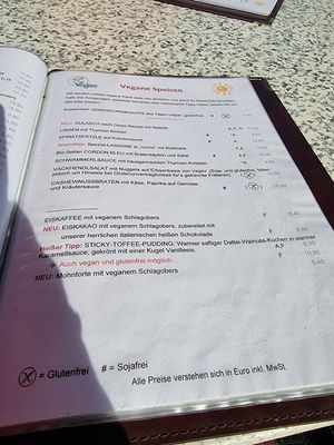 vegan menu at Gasthaus am Predigtstuhl in Vienna
