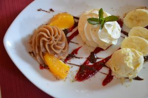 Maronicreme with ice-cream and fruits at Gasthaus am Predigtstuhl in Vienna