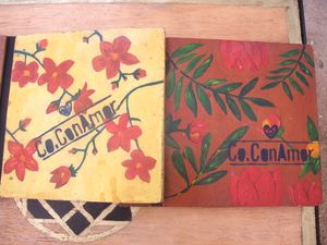 Here are the beautiful hand painted menu books at CoConAmor.  at Co.ConAmor in Tulum