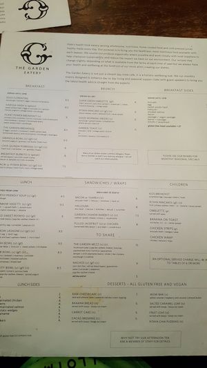 menu feb 2018 at The Garden in Hale