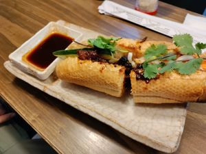 Bahn mi. Good BBQ vegan meat inside! at Wabi-Sabi Noodle House Morato in Metro Manila
