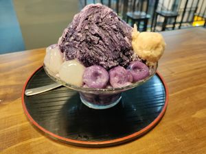 Ube kakigori. There's a little surprise at the bottom at Wabi-Sabi Noodle House Morato in Metro Manila