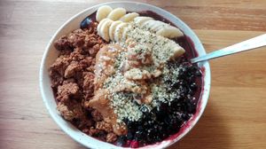 Double granola bowl with extra PB at Lotta Love in Malmo