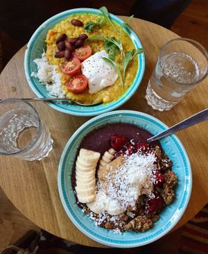 The warm dish of the week and classic acai bowl at Lotta Love in Malmo