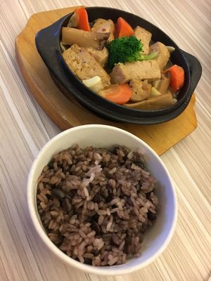 Tofu and veg with rice and beans.  at Rice Revolution 呷米蔬食 - Gā Mǐ Shū Shí in Taipei