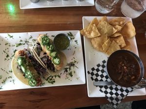 Tempura tacos and chilli  at Tucos Taco Lounge in Sudbury