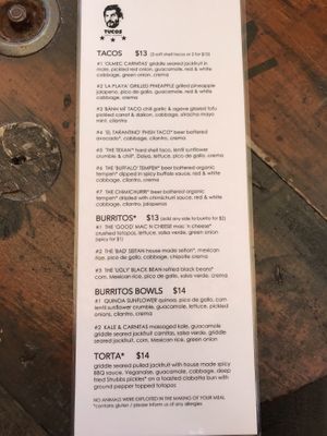 Menu side A at Tucos Taco Lounge in Sudbury
