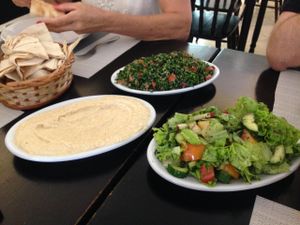 Classic veggie items: hummus, tabbouleh, fattoush. at Casa Libano in Sao Paulo