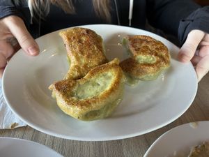 Giant Spinach Potstickers!  at Shandong in Portland