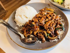 spicy soy curls at lunchtime!  at Shandong in Portland